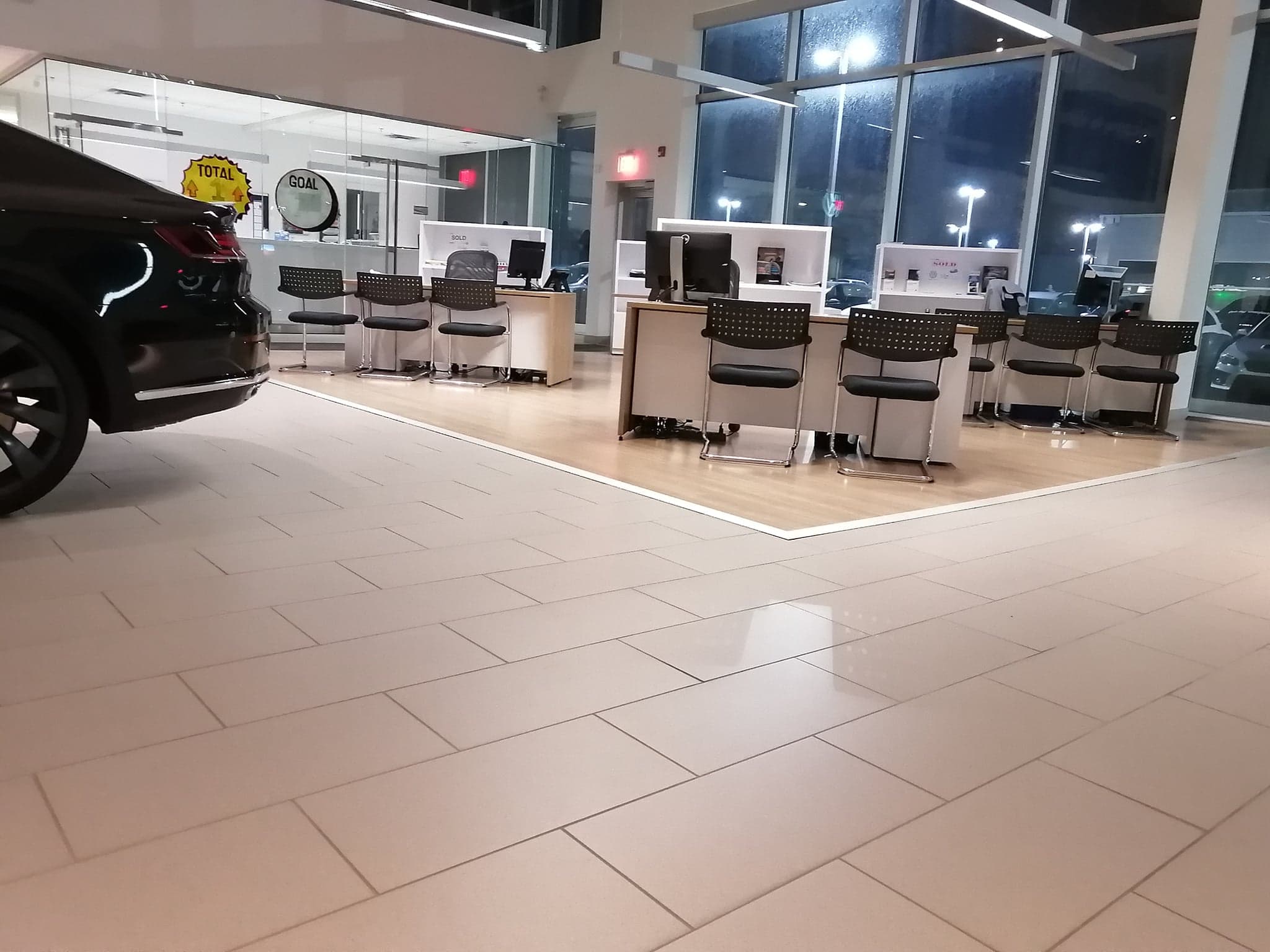 Commercial showroom floor, after hours
